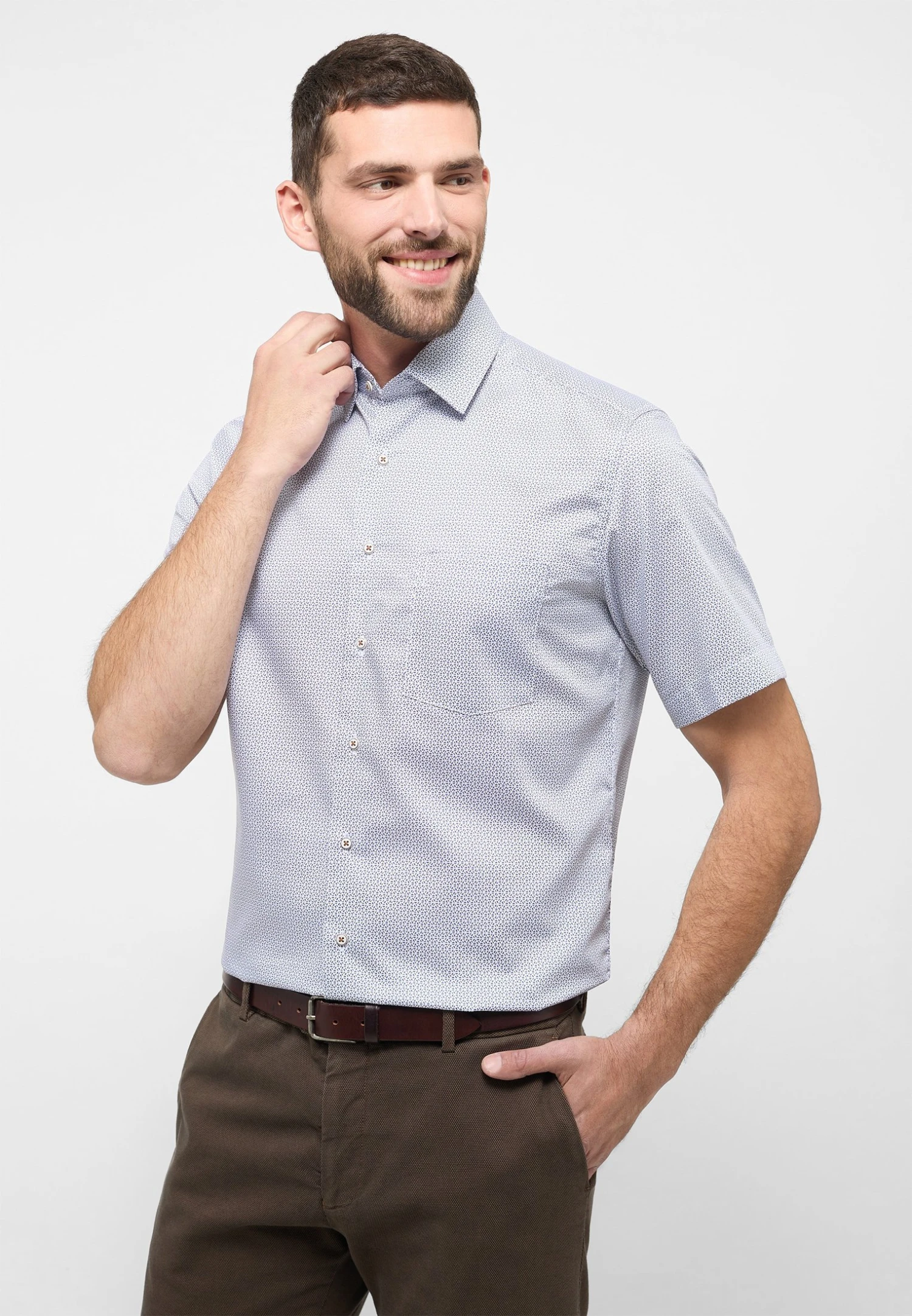 Eterna Bedrucktes Twill-Kurzarm Modern Fit - Overhemd - Sand 3 Eterna Bedrucktes Twill-Kurzarm Modern Fit - Overhemd - Sand