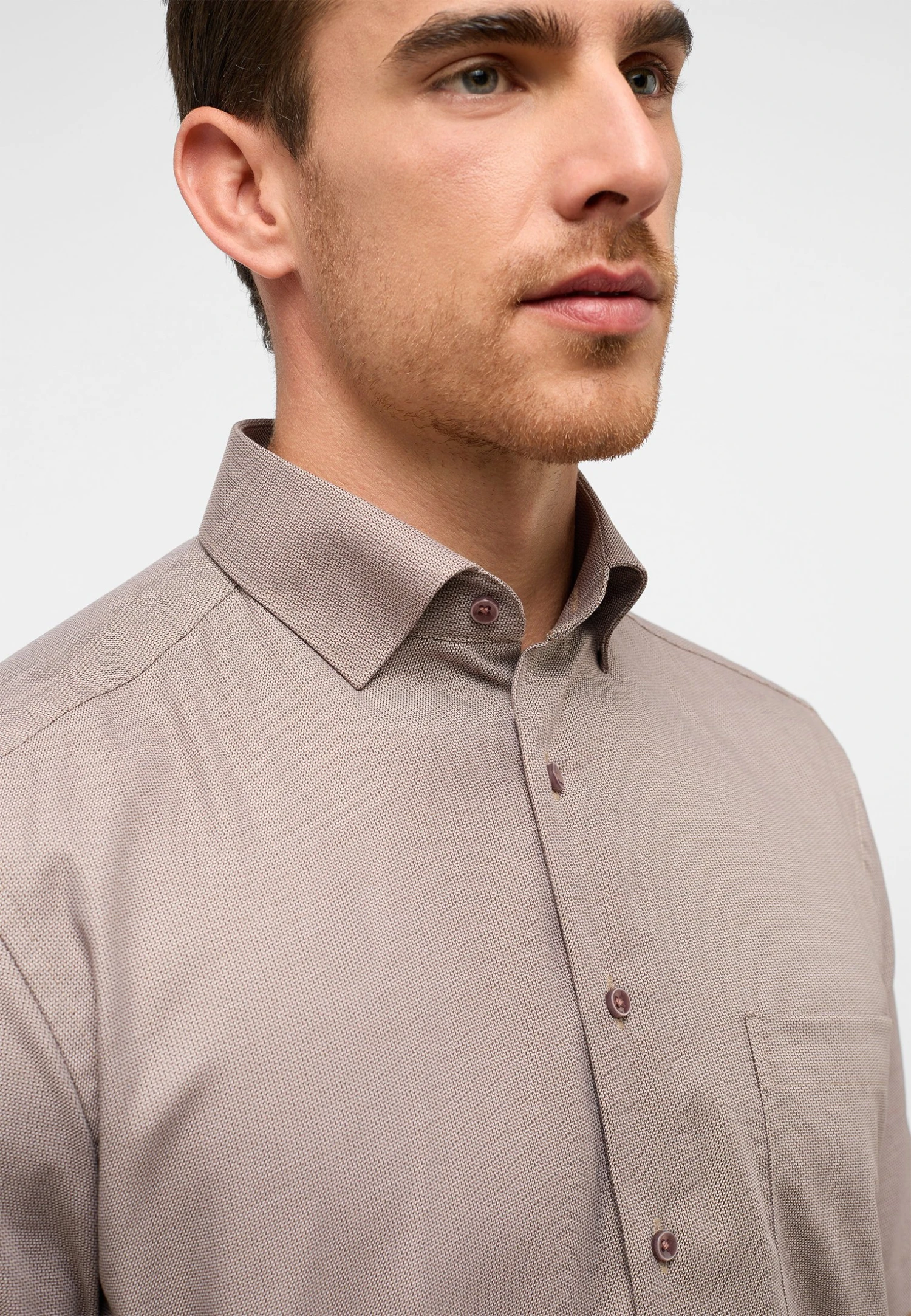 Eterna Strukturiertes Kurzarm Comfort Fit - Overhemd - Taupe 5 Eterna Strukturiertes Kurzarm Comfort Fit - Overhemd - Taupe - Afbeelding 3
