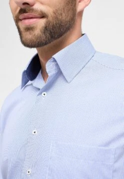 Eterna Kariertes Popeline-Kurzarm Comfort Fit - Overhemd - Himmelblau -Eterna f8a104a673e24607a0fa02235e161dbb