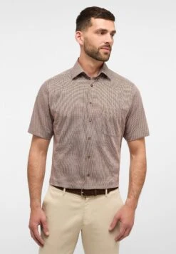 Eterna Strukturiertes Kurzarm Modern Fit - Overhemd - Caramell